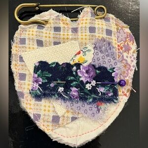 Quilted heart with decorative pin for Junk Journals